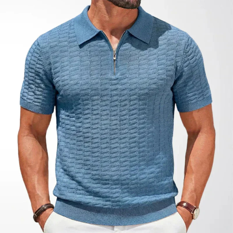 Hugo | Men's Knit Polo Textured Half Zip Ribbed Hem
