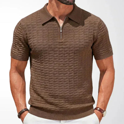 Hugo | Men's Knit Polo Textured Half Zip Ribbed Hem