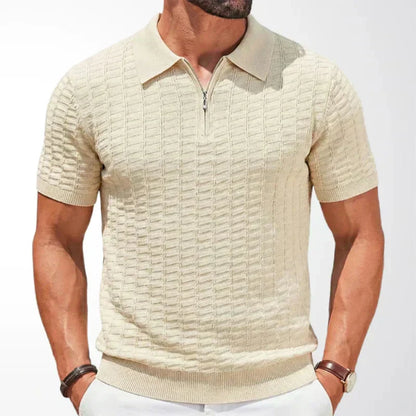 Hugo | Men's Knit Polo Textured Half Zip Ribbed Hem