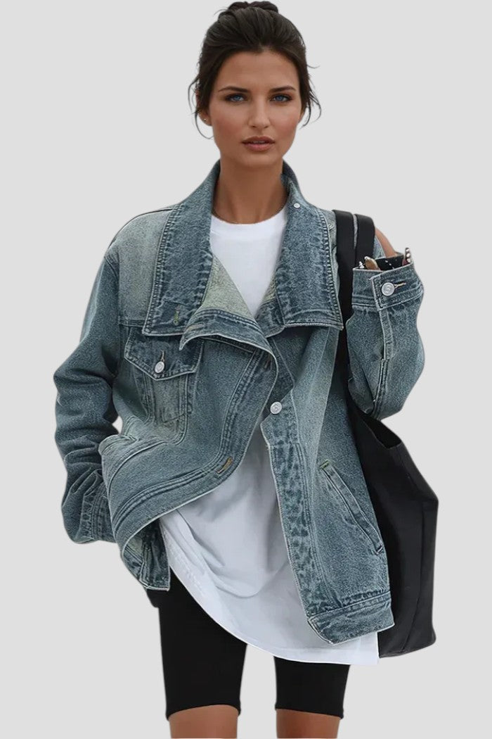 Nola™ - Feminique Chic Asymmetric Denim Jacket