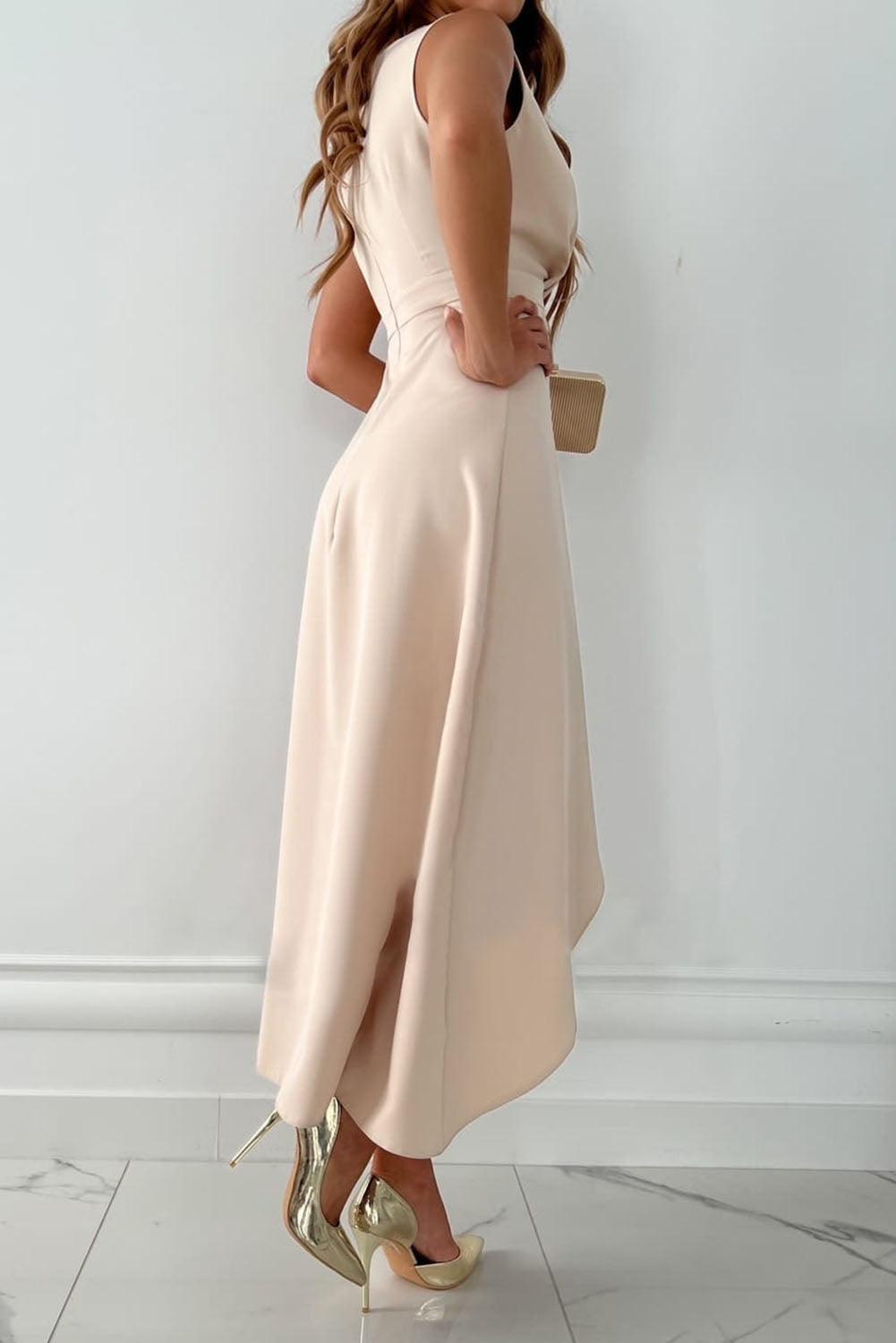 Liora | Wrap Dress V-Neck Ruffle High-Low Belted