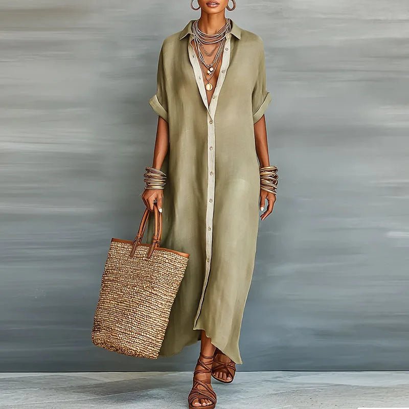 Luna | Linen Shirt Dress Short Sleeve Button Down Relaxed