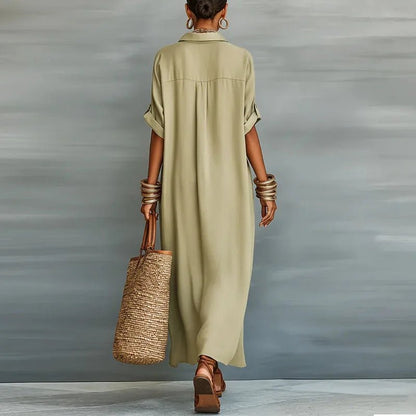 Luna | Linen Shirt Dress Short Sleeve Button Down Relaxed