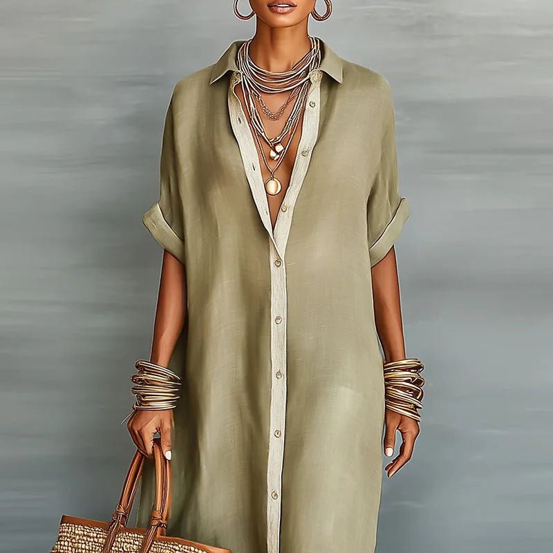 Luna | Linen Shirt Dress Short Sleeve Button Down Relaxed