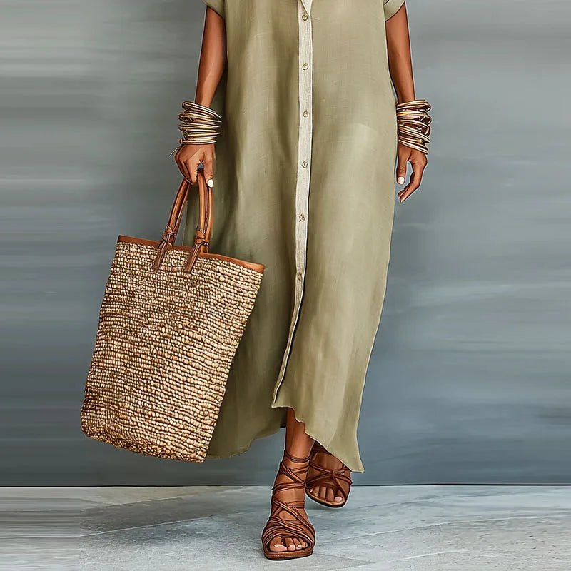 Luna | Linen Shirt Dress Short Sleeve Button Down Relaxed