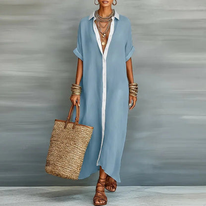 Luna | Linen Shirt Dress Short Sleeve Button Down Relaxed