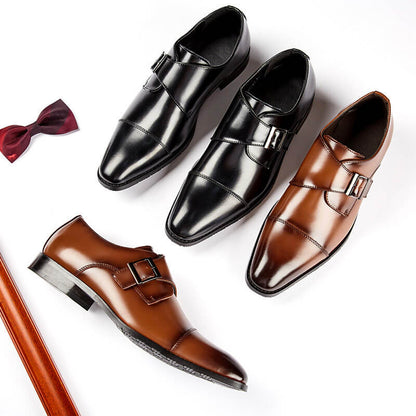 Matteo | Men's Leather Monk Strap Shoes Square Toe