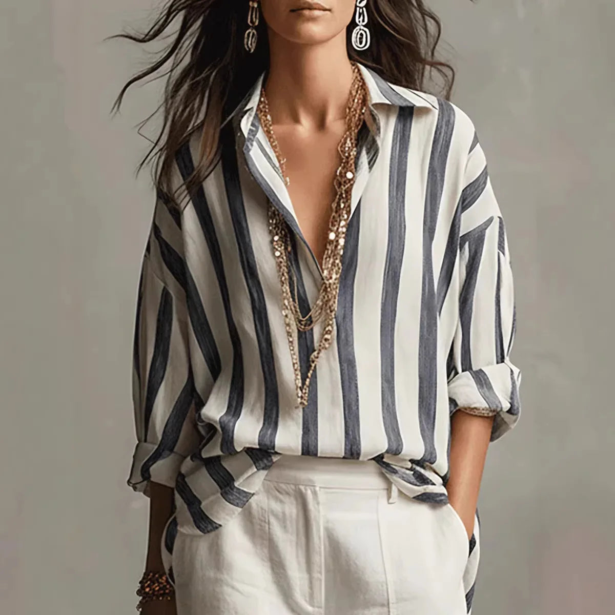 Monroe | Women's Striped Blouse Long Sleeve Oversized
