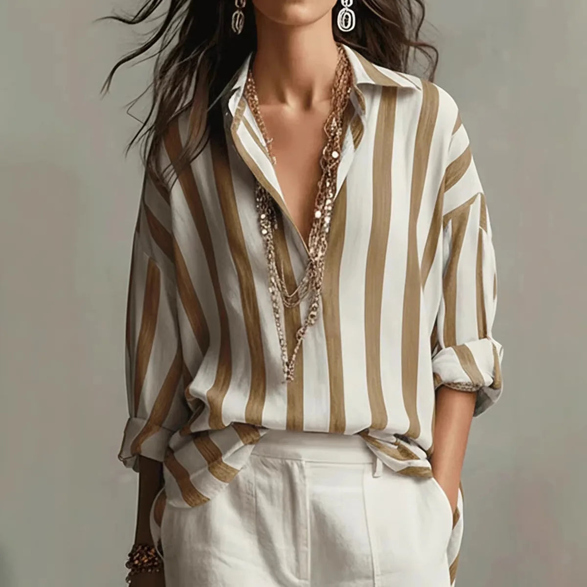 Monroe | Women's Striped Blouse Long Sleeve Oversized