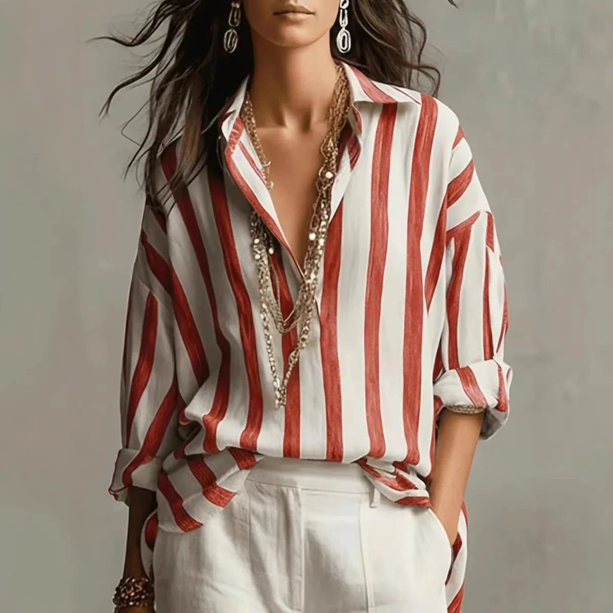 Monroe | Women's Striped Blouse Long Sleeve Oversized