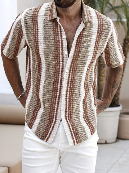 Nico | Men's Striped Shirt Short Sleeve Textured Weave