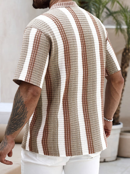 Nico | Men's Striped Shirt Short Sleeve Textured Weave