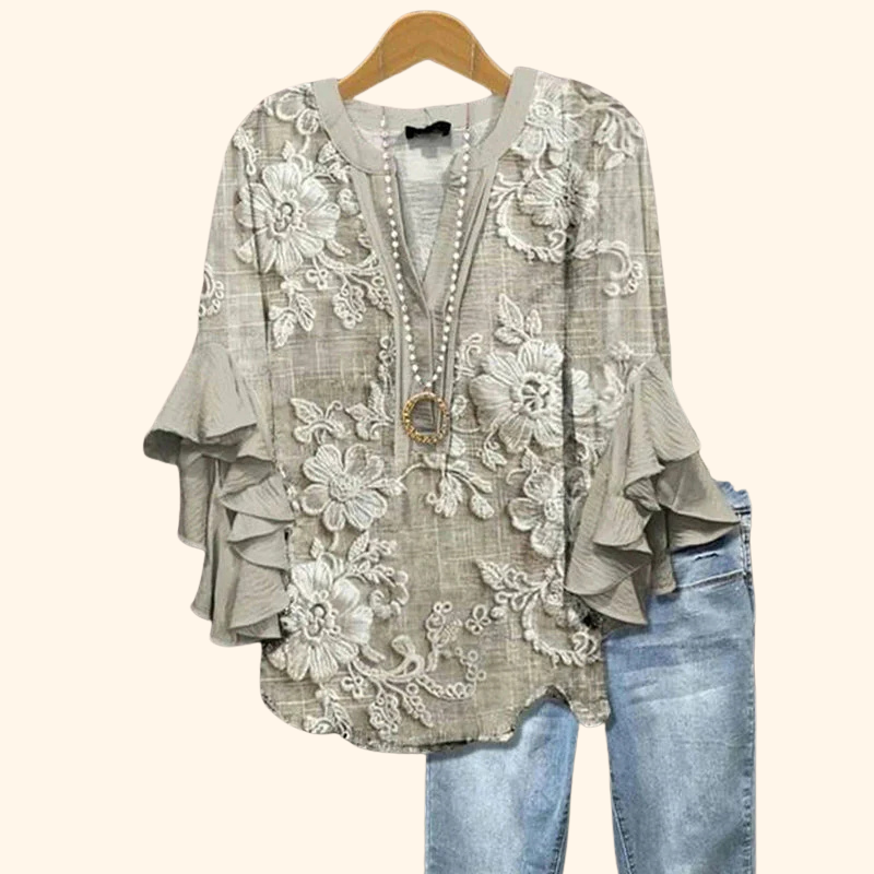 Elara™ - VINTAGE FLORAL PRINT BLOUSE