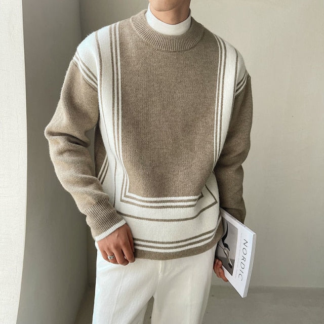 Men's Striped Sweater with Round Neck