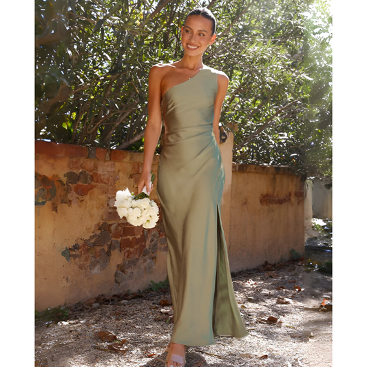 Seraphina | Satin Maxi Dress One Shoulder Side Split