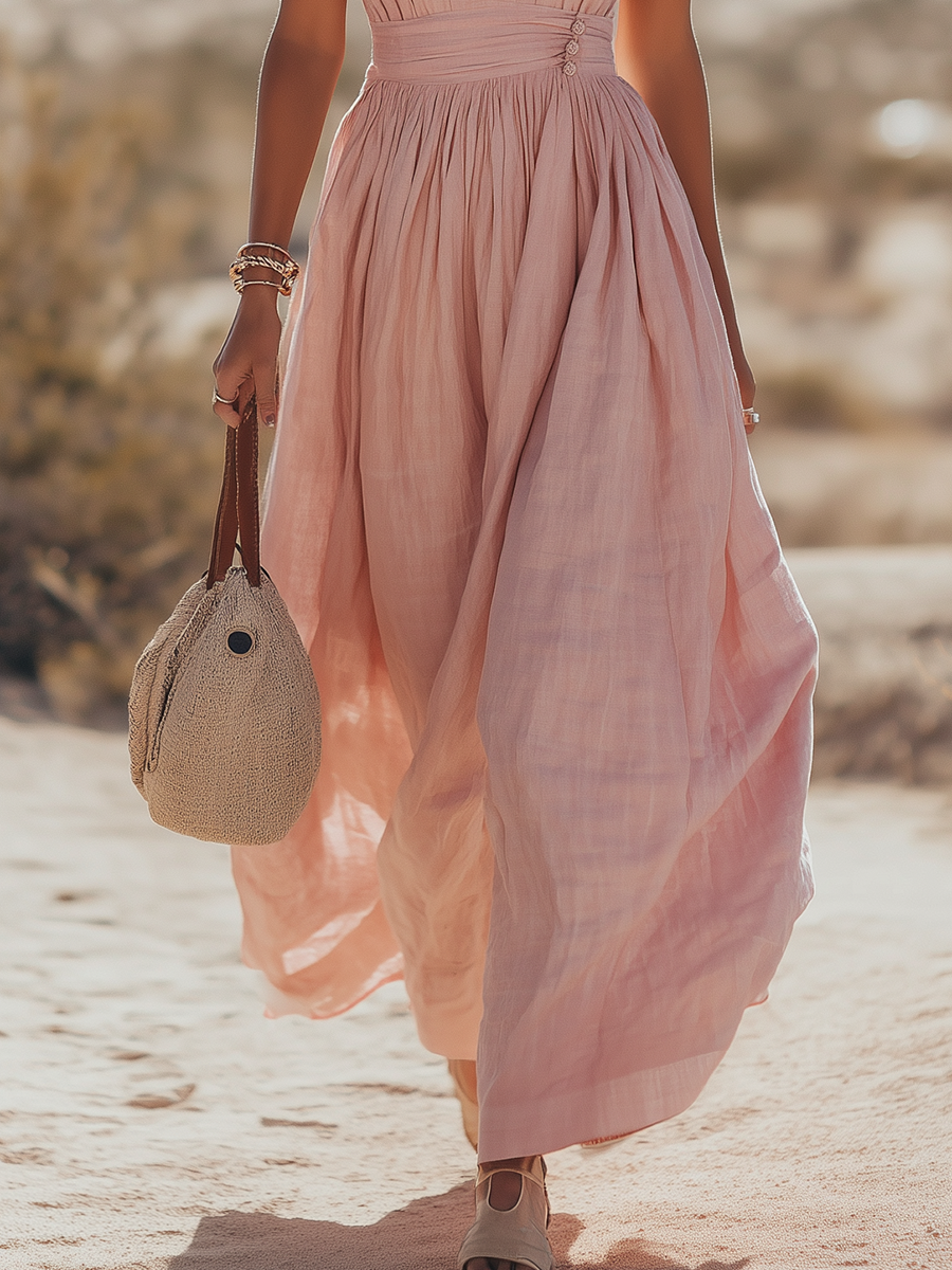 Soleia | Linen Halter Maxi Dress V-Neck Boho