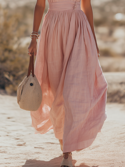 Soleia | Linen Halter Maxi Dress V-Neck Boho